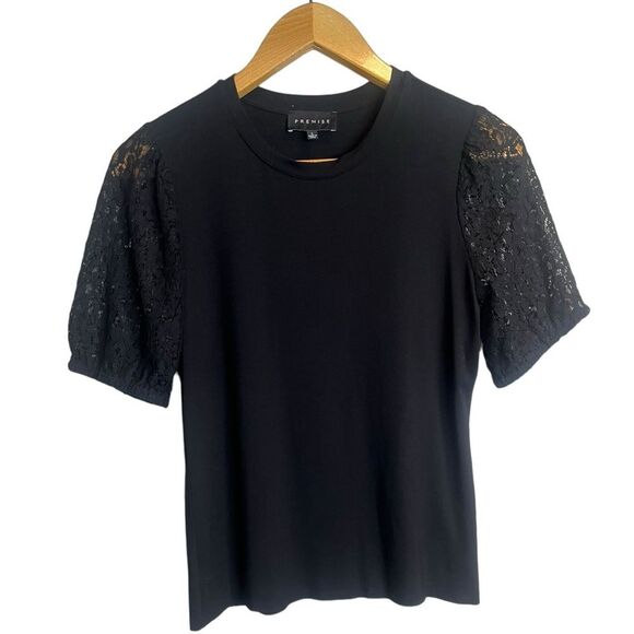 Premise Mixed Media Lace Puff Sleeve Blouse Large - Picture 1 of 5